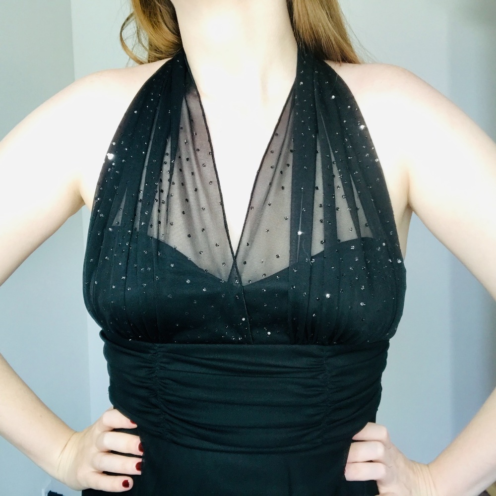 Connected Apparel Black Halter Dress, Size 10
